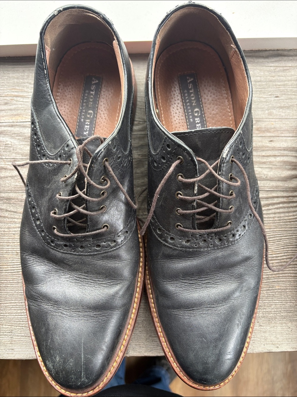 Aston Grey Black Leather Derby Shoes